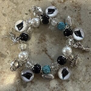Carolina Panthers Bracelet Custom Made Beaded Charm Bracelet